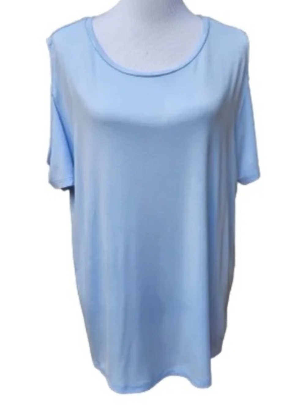 Calvin Klein Light Blue Cold-Shoulder Blouse M7PH8807 Jersey Knit Stretch Top